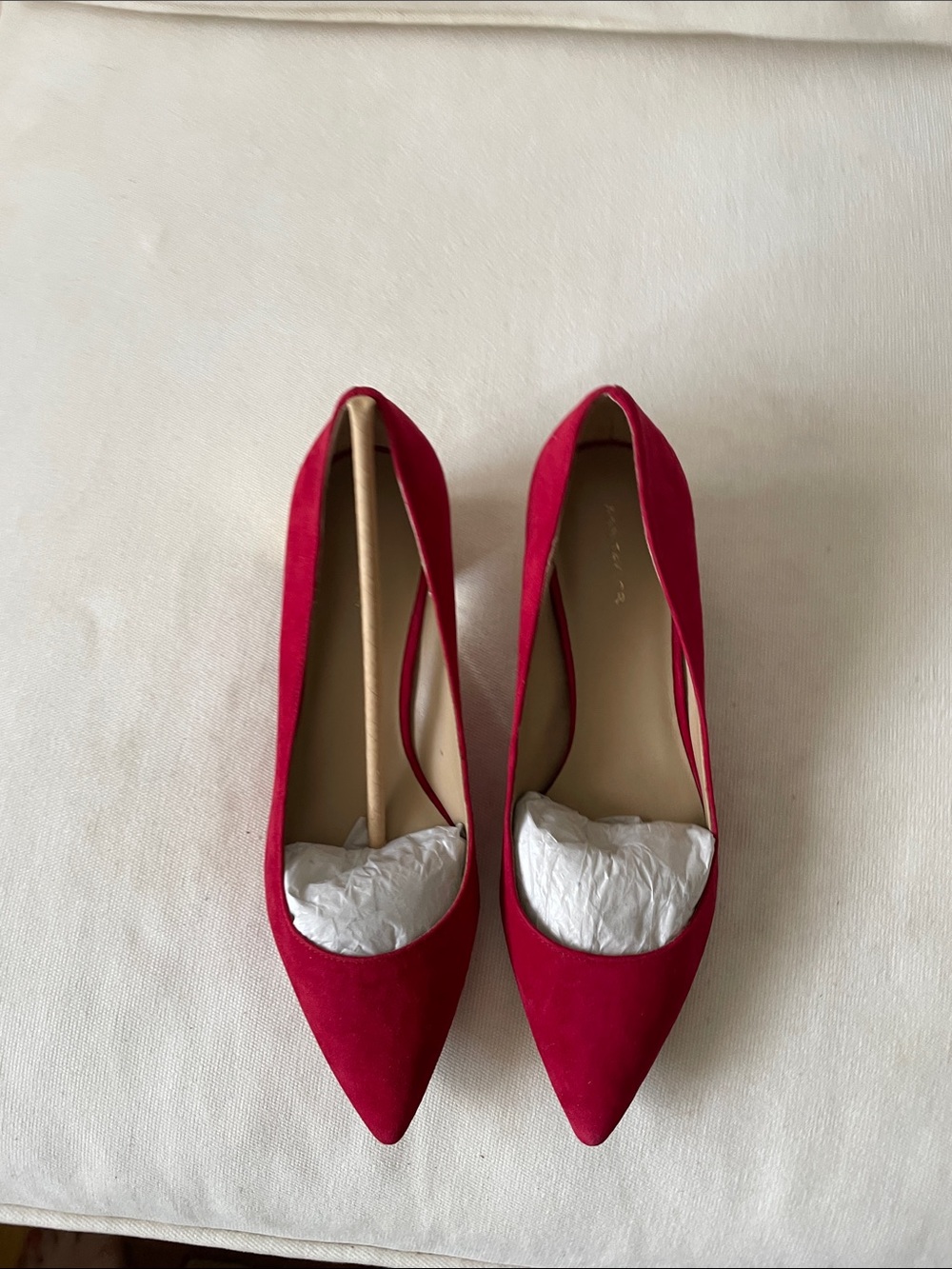 Ann Taylor Red Suede Pointed-Toe Pumps